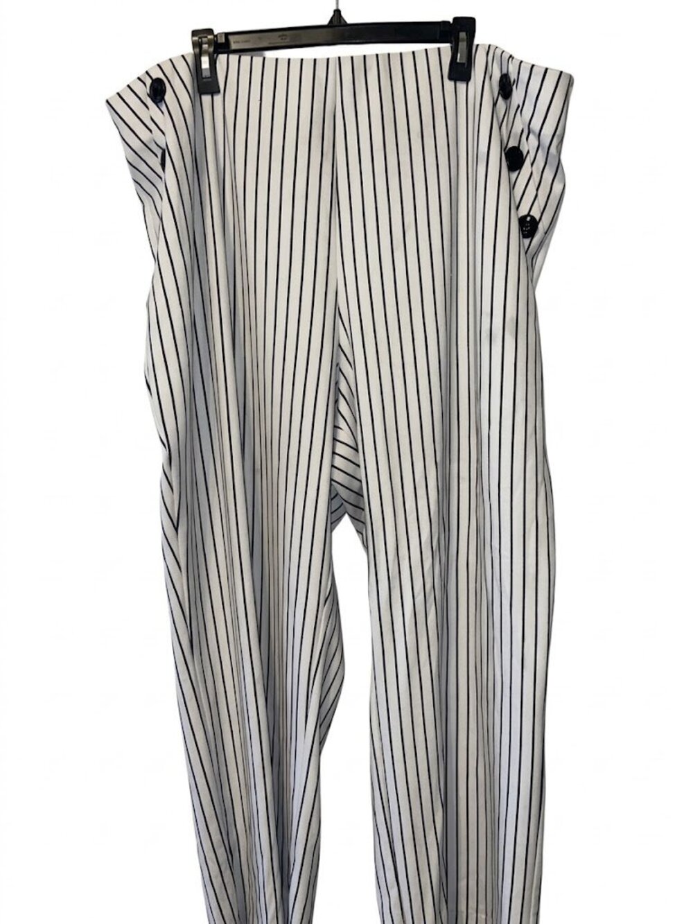 Cato 26/28 White Black Vertical Stripe Sailor Button Wide Leg Pants Office Siren